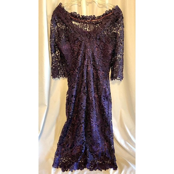 Clocolor Eggplant Purple, Lace Overlay Wiggle Style Dress - See Measurements - Picture 2 of 10